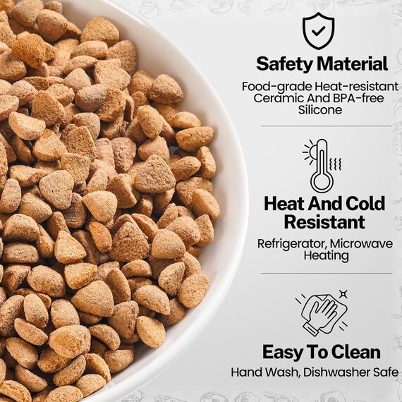 Pavlleen 3 Stück Katzennapf Keramik, mit Rutschfestem Gummiboden,Flacher breiter Futter- und Wassernapf für Kätzchen, Anti Whisker Fatigue Katzengeschirr Set, für Katzen und Kleintiere