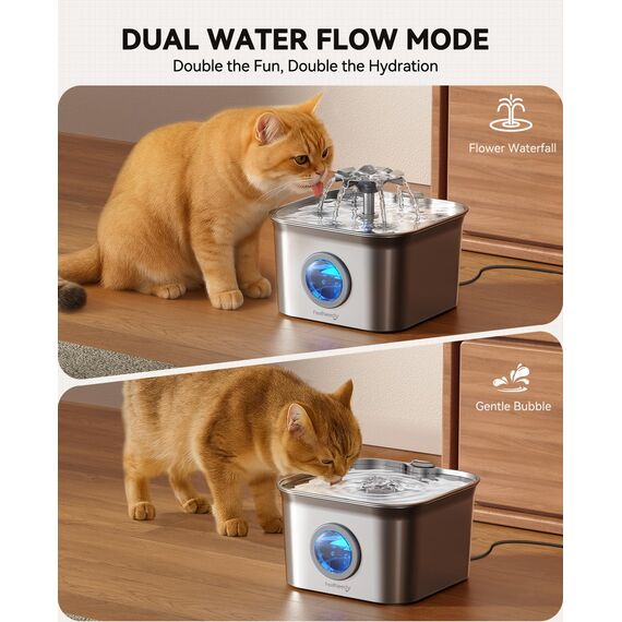 FEELNEEDY 2.8L Katzenbrunnen Edelstahl mit 3 Filters, Trinkbrunnen für Katze, Katzentrinkbrunnen Ultraleise, Vierfaches Filtersystem, Spülmaschinenfest