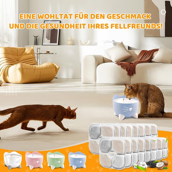 16 Stück Katzenbrunnen Filter für Catit Pixi Trinkbrunnen mit 2 Schläuche, Dreifaches Filtersystem Ersatzfilter mit Harz und Aktivkohle