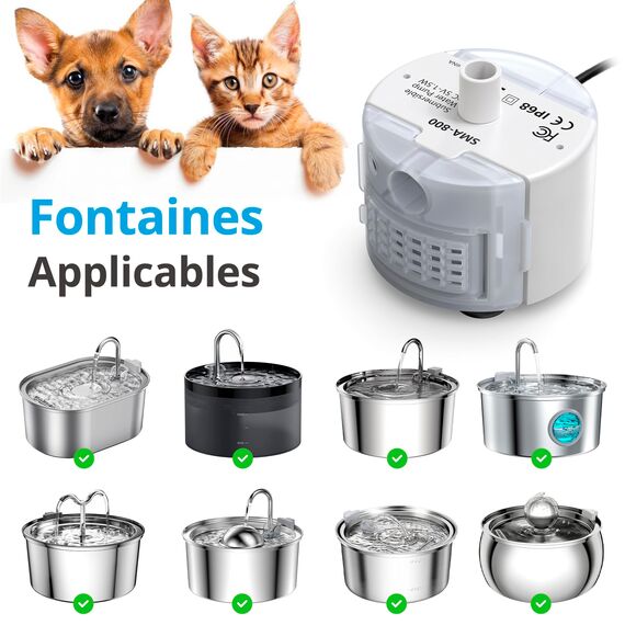 Petace Ersatzpumpe für Trinkbrunnen Edelstahl 3.2 L für Katze und Hunde, Langlebige Wasserpumpe für Katzentrinkbrunnen, Leise Wasserbrunnen 30dB