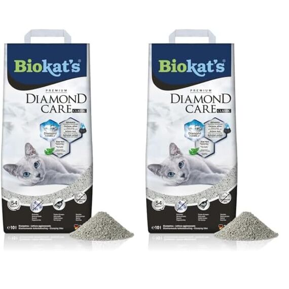 Biokat's Diamond Care Classic Katzenstreu ohne Duft - Feine Klumpstreu aus Bentonit mit Aktivkohle und Aloe Vera - 1 Sack (1 x 10 L) (Packung mit 2)
