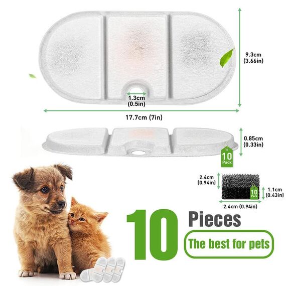 anyuan boy Katzenbrunnen Filter 10 Stück Filter für 2.1L Trinkbrunnen PLWF002,Schwamm Filter mit Harz und Aktivkohle Vierfachem Filtersystem,10 Pcs Kohlefilter und 10 Pcs Schaumstofffilter