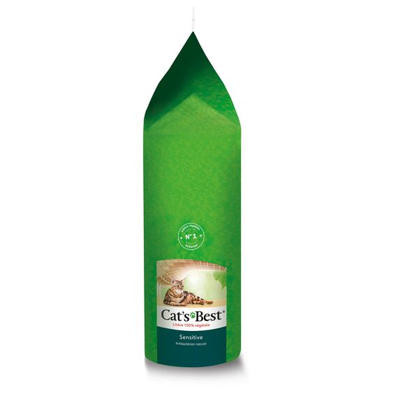 Cat's Best Sensitive, 100 % pflanzliche Katzenstreu, fest klumpend und antibakteriell aus veredelten Aktiv-Holzfasern – speziell für empfindliche Katzen, 7,2 kg/20 l
