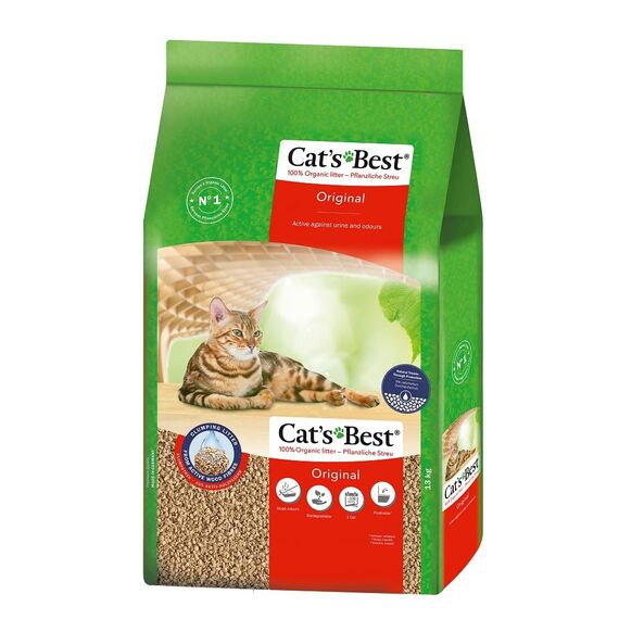 Cat's Best Original Katzenstreu, 100 % pflanzliche Katzen Klumpstreu mit maximaler Saugkraft – bekämpft Gerüche natürlich aktiv, 17,2 kg/40 l