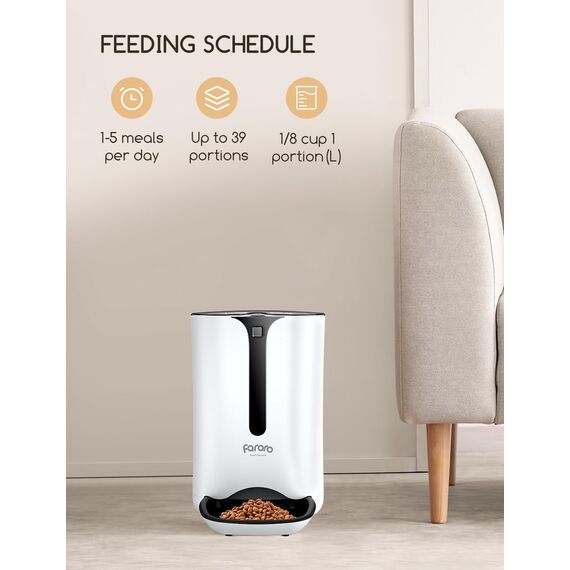 Faroro 7L Futterautomat Katze, Katzenfutter Automat mit Timer bis zu 5 Mahlzeiten am Tag, Portionskontrolle, 10s Sprachaufzeichnung, Geeignet für Kleine und Mittelgroße Haustiere