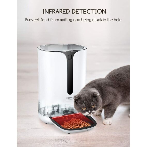 Faroro 7L Futterautomat Katze, Katzenfutter Automat mit Timer bis zu 5 Mahlzeiten am Tag, Portionskontrolle, 10s Sprachaufzeichnung, Geeignet für Kleine und Mittelgroße Haustiere