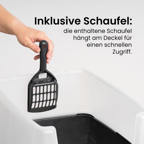 Iris Ohyama Katzenklo mit Schaufel, bis 7 kg, Taupe, offen, ohne Deckel, Katzentoilette, hoher Abnehmbarer Rand, Für große Katzen, Kätzchen, Toilet, XXL Toilette, BPA-frei, Cat Litter Box, CLH-12