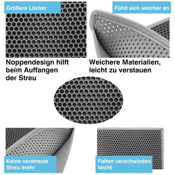 Pieviev Katzenklo Matte, Katzenstreu Matte Katzenklo Unterleger Waben Design Katzentoilette Vorleger Wasserdichte Doppelte Schichte Entwurf Bienenwabe Mat (Grau 61x38 cm)