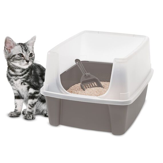 Iris Ohyama Katzenklo mit Schaufel, bis 7 kg, Taupe, offen, ohne Deckel, Katzentoilette, hoher Abnehmbarer Rand, Für große Katzen, Kätzchen, Toilet, XXL Toilette, BPA-frei, Cat Litter Box, CLH-12