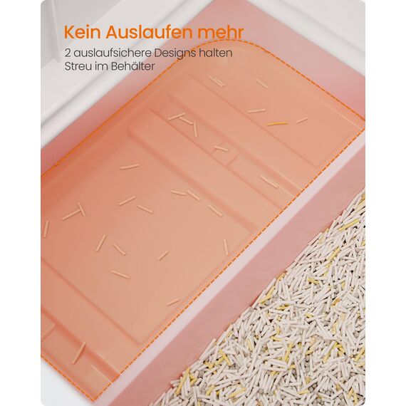 Feandrea Katzenklo 2er Set, Katzentoilette, mit Deckel, ausziehbares Tablett, Schaufel, Bürste, für Katzen bis 15 kg, weniger Spuren, auslaufsicherer Boden, weiß-pastellrosa PPT001P10