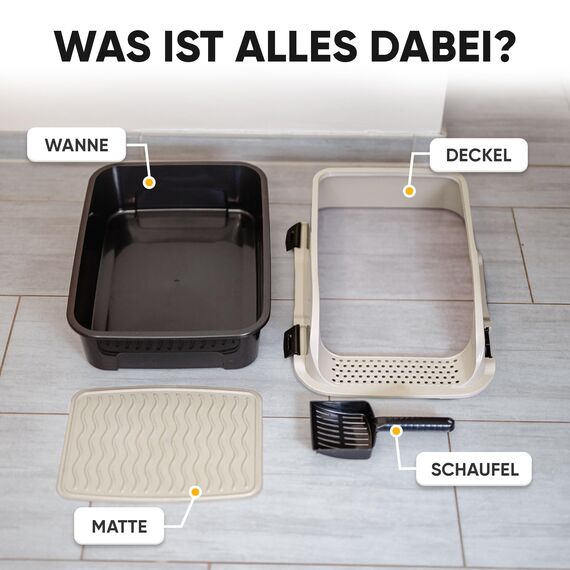 CROPLAS Katzenklo offen groß ohne Deckel,Katzenklo hoher Rand mit Streumatte & Schaufel, große Katzentoilette hoher Rand, cat Litter Box, Katzen klo,cat Toilet,Katzen toiletten, kedi tuvaleti, beige