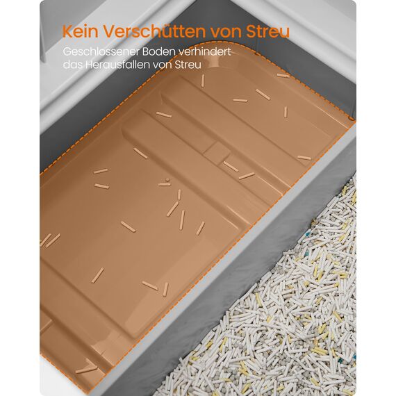Feandrea Katzenklo, Katzentoilette, mit Deckel, ausziehbares Tablett, Schaufel, Bürste, für Katzen bis 15 kg, weniger Spuren, auslaufsicherer Boden, hellgrau-Taubengrau PPT001GD03