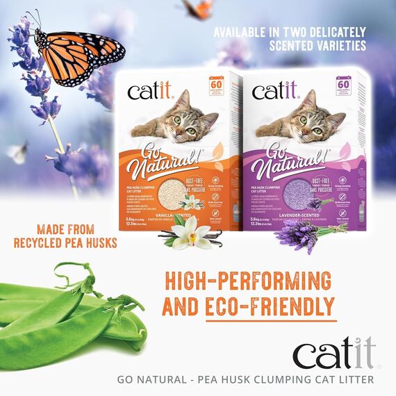 Catit Go Natural!, klumpende Katzenstreu, aus Erbsenhülsen, mit Lavendelduft, 2 x 2.8 kg (5.6Kg)