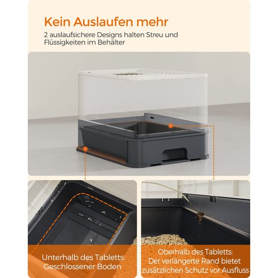 Feandrea Katzenklo, Katzentoilette, mit Deckel, ausziehbares Tablett, Schaufel, Bürste, für Katzen bis 15 kg, weniger Spuren, auslaufsicherer Boden, beige-schwarz PPT001W01