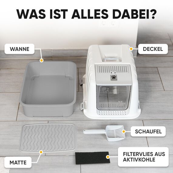 CROPLAS Katzenklo mit Deckel und Aktivkohlefilter, Katzenklo groß geschlossen, Katzentoilette geschlossen mit Klappe, geschlossene Katzentoilette mit Deckel groß, Katzen Klo XL große Katzen, weiß