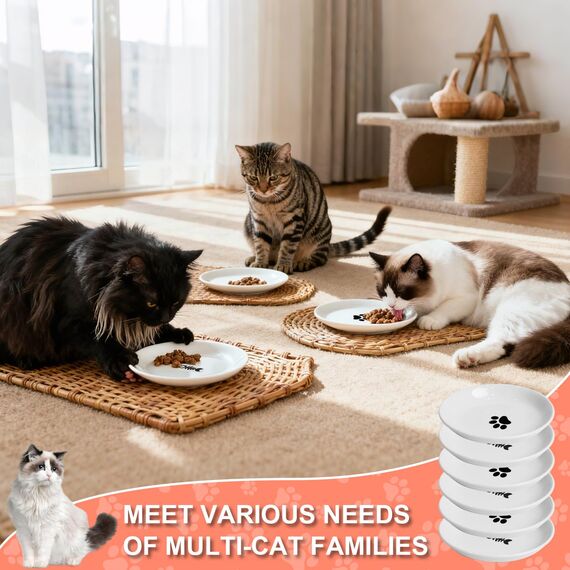 6 Stück Futternapf Katze,Katzennapf Keramik,15 cm Durchmesser, Napf Katze,Katzen Fressnapf,Katzennapf für Haustierkatzen und Welpen(6 Pack-Ohne Silikonbasis)