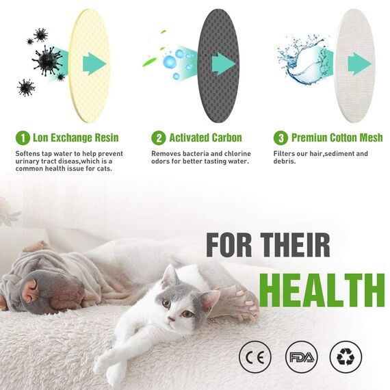 16 Stück Katzenbrunnenfilter für 2,5 l Catit PIXI Wasserbrunnen, Katzenbrunnenfilter mit Harz-Aktivkohle, dreilagiges Filtersystem für Brunnenwasser, um Ihre Katze gesund und hydratisiert zu halten