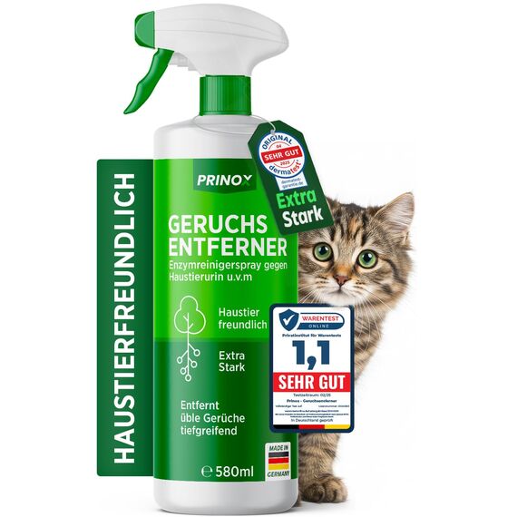PRINOX Geruchsneutralisierer 580 ml - Enzymreiniger Konzentrat - Geruchsentferner gegen alle Gerüche, wie Katzenurin Geruch auf Sofa, Sessel, Matratze, Auto, Matratze