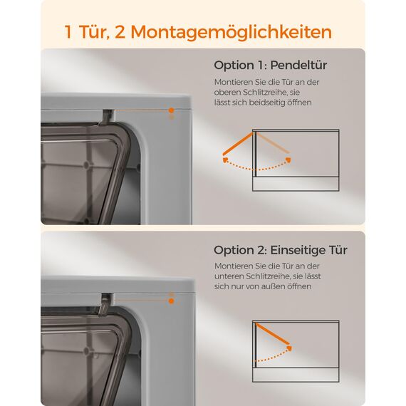 Feandrea Katzenklo 2er Set, Katzentoilette, mit Deckel, ausziehbares Tablett, Schaufel, Bürste, für Katzen bis 15 kg, weniger Spuren, auslaufsicherer Boden, anthrazitgrau-Taubengrau PPT001B10