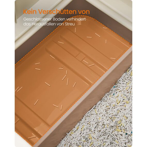 Feandrea Katzenklo, Katzentoilette, mit Deckel, ausziehbares Tablett, Schaufel, Bürste, für Katzen bis 15 kg, weniger Spuren, auslaufsicherer Boden, sandbeige-karamellbraun PPT001LJ02