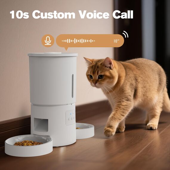 Futterautomat Katze 2 Näpfe mit APP: 5L Automatischer Futterspender mit 2.4G WiFi Timer für Trockenfutter - AONBOY Doppelnapf Design für Mehrkatzenhaushalte & Hunde - Weiß