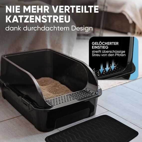 CROPLAS Katzenklo offen groß ohne Deckel,Katzenklo hoher Rand mit Streumatte & Schaufel, große Katzentoilette hoher Rand, cat litter box, Katzen klo,cat toilet,Katzen toiletten, kedi tuvaleti, schwarz