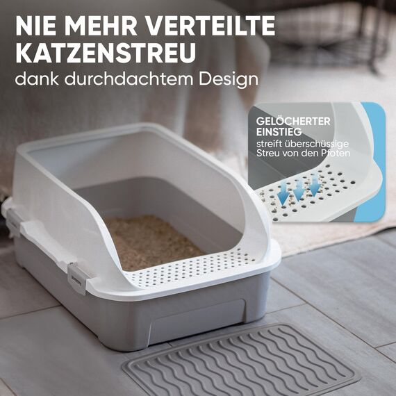 CROPLAS Katzenklo offen groß ohne Deckel,Katzenklo hoher Rand mit Streumatte & Schaufel, große Katzentoilette hoher Rand, cat Litter Box, Katzen klo,cat Toilet,Katzen toiletten, kedi tuvaleti, weiß