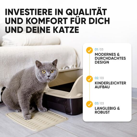 CROPLAS Katzenklo offen groß ohne Deckel,Katzenklo hoher Rand mit Streumatte & Schaufel, große Katzentoilette hoher Rand, cat Litter Box, Katzen klo,cat Toilet,Katzen toiletten, kedi tuvaleti, beige