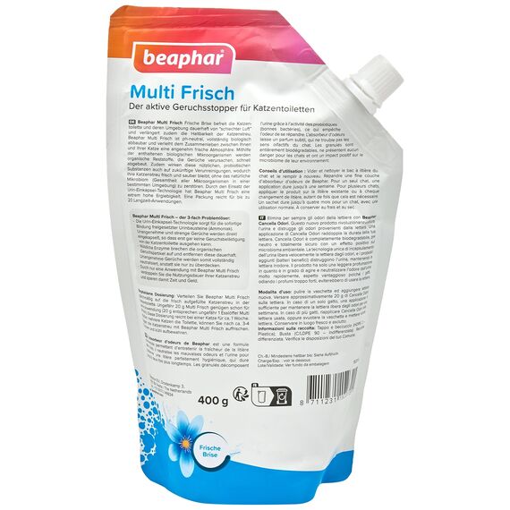 Beaphar Multi Frisch - Geruchsneutralisierer für Katzenklos - Verlängert die Haltbarkeit von Katzenstreu - Duft nach frischer Brise - 400 g (Packung mit 2)