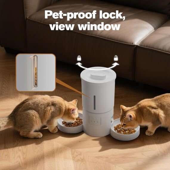 Futterautomat Katze 2 Näpfe mit APP: 5L Automatischer Futterspender mit 2.4G WiFi Timer für Trockenfutter - AONBOY Doppelnapf Design für Mehrkatzenhaushalte & Hunde - Weiß