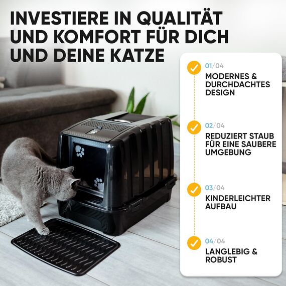 CROPLAS Katzenklo mit Deckel und Aktivkohlefilter, Katzenklo groß geschlossen, Katzentoilette geschlossen mit Klappe, geschlossene Katzentoilette mit Deckel groß, Katzen Klo XL große Katzen, schwarz