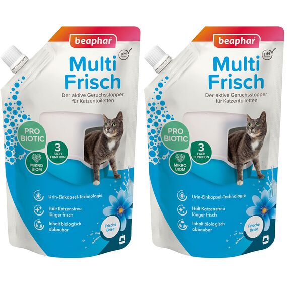 Beaphar Multi Frisch - Geruchsneutralisierer für Katzenklos - Verlängert die Haltbarkeit von Katzenstreu - Duft nach frischer Brise - 400 g (Packung mit 2)