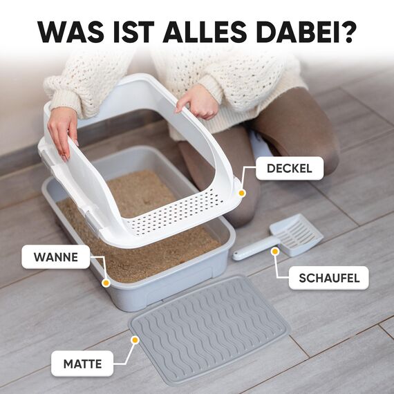 CROPLAS Katzenklo offen groß ohne Deckel,Katzenklo hoher Rand mit Streumatte & Schaufel, große Katzentoilette hoher Rand, cat Litter Box, Katzen klo,cat Toilet,Katzen toiletten, kedi tuvaleti, weiß