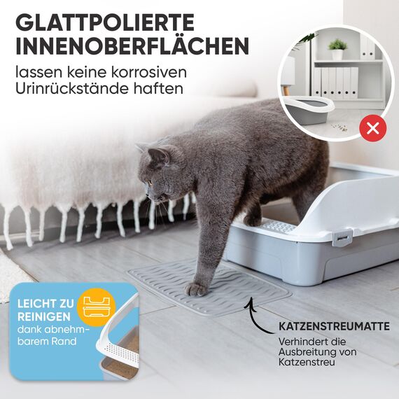 CROPLAS Katzenklo offen groß ohne Deckel,Katzenklo hoher Rand mit Streumatte & Schaufel, große Katzentoilette hoher Rand, cat Litter Box, Katzen klo,cat Toilet,Katzen toiletten, kedi tuvaleti, weiß