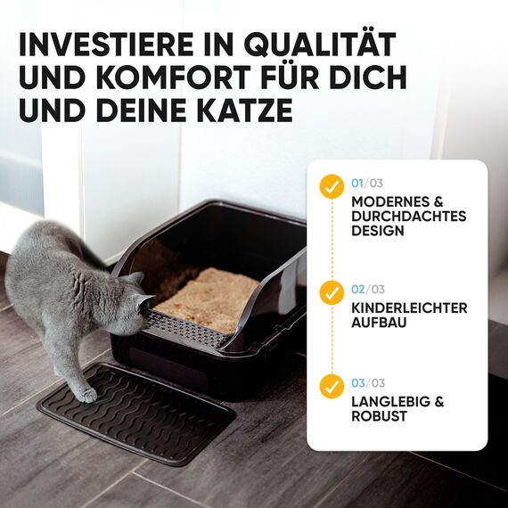 CROPLAS Katzenklo offen groß ohne Deckel,Katzenklo hoher Rand mit Streumatte & Schaufel, große Katzentoilette hoher Rand, cat litter box, Katzen klo,cat toilet,Katzen toiletten, kedi tuvaleti, schwarz