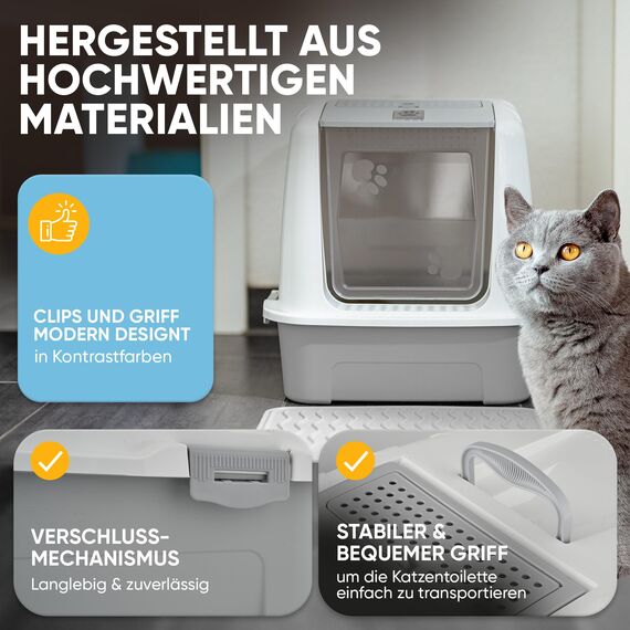 CROPLAS Katzenklo mit Deckel und Aktivkohlefilter, Katzenklo groß geschlossen, Katzentoilette geschlossen mit Klappe, geschlossene Katzentoilette mit Deckel groß, Katzen Klo XL große Katzen, weiß