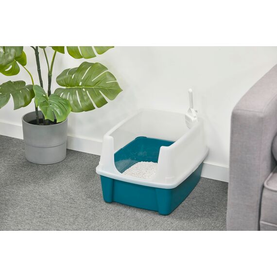 Iris Ohyama Katzenklo offen, bis 7 kg, 2er-Satz, Blau, ohne Deckel, Katzentoilette, hoher Abnehmbarer Rand, Für große Katzen, Kätzchen, Toilet, XXL Toilette, BPA-frei, Cat Litter Box, CLH-12