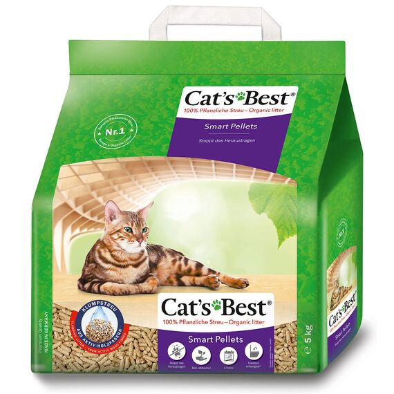 Cat's Best Smart Pellets, 100 % pflanzliche Katzenstreu, innovative Klumpstreu für Katzen aus antihaftenden Aktiv-Holzfasern – stoppt das Heraustragen, 5 kg/ 10 l