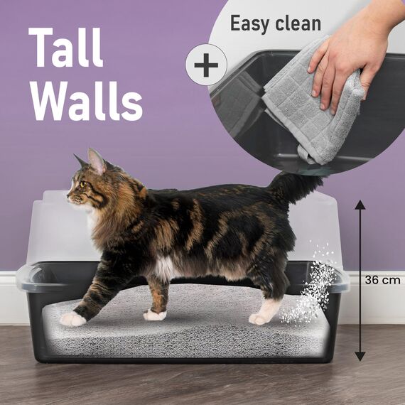 Iris Ohyama, XXL Katzenklo, Katzentoilette Hoher Rand, Grau, Großes Katzenklo, Abnehmbare Ränder, Auslaufschutz, Einfache Reinigung, Für Große Katzen, Zwei Katzen, Maine Coon, BPA-frei – CLH-XL
