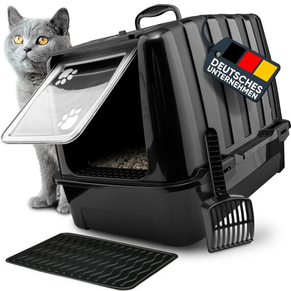 CROPLAS Katzenklo mit Deckel und Aktivkohlefilter, Katzenklo groß geschlossen, Katzentoilette geschlossen mit Klappe, geschlossene Katzentoilette mit Deckel groß, Katzen Klo XL große Katzen, schwarz