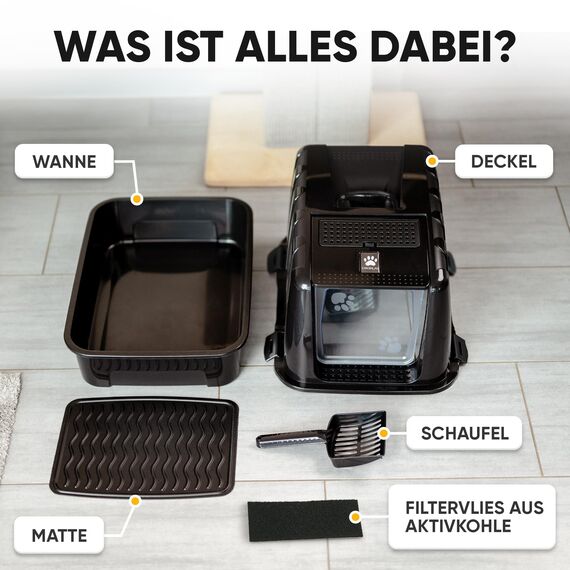 CROPLAS Katzenklo mit Deckel und Aktivkohlefilter, Katzenklo groß geschlossen, Katzentoilette geschlossen mit Klappe, geschlossene Katzentoilette mit Deckel groß, Katzen Klo XL große Katzen, schwarz
