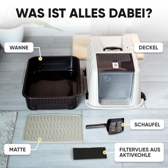 CROPLAS Katzenklo mit Deckel und Aktivkohlefilter, Katzenklo groß geschlossen, Katzentoilette geschlossen mit Klappe, geschlossene Katzentoilette mit Deckel groß, Katzen Klo XL große Katzen, beige