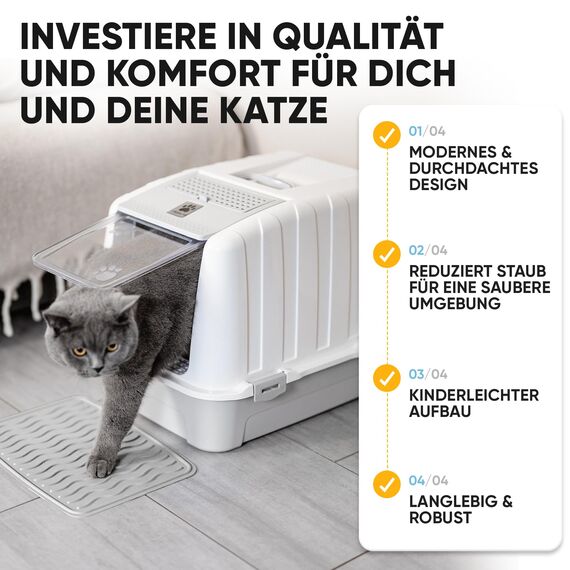 CROPLAS Katzenklo mit Deckel und Aktivkohlefilter, Katzenklo groß geschlossen, Katzentoilette geschlossen mit Klappe, geschlossene Katzentoilette mit Deckel groß, Katzen Klo XL große Katzen, weiß