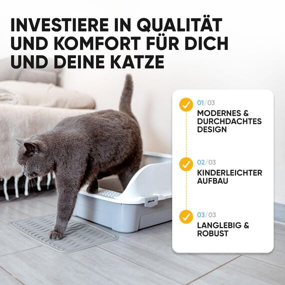 CROPLAS Katzenklo offen groß ohne Deckel,Katzenklo hoher Rand mit Streumatte & Schaufel, große Katzentoilette hoher Rand, cat Litter Box, Katzen klo,cat Toilet,Katzen toiletten, kedi tuvaleti, weiß