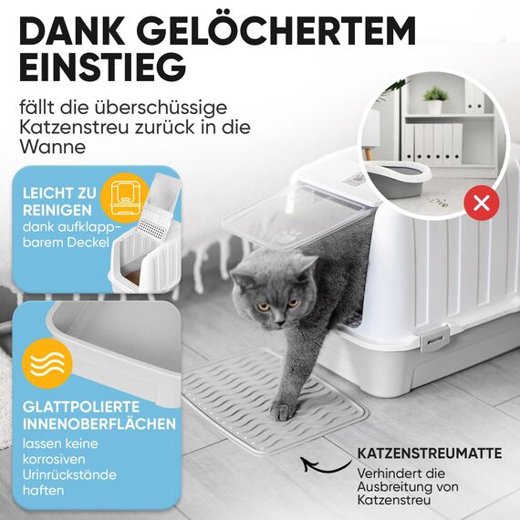 CROPLAS Katzenklo mit Deckel und Aktivkohlefilter, Katzenklo groß geschlossen, Katzentoilette geschlossen mit Klappe, geschlossene Katzentoilette mit Deckel groß, Katzen Klo XL große Katzen, weiß