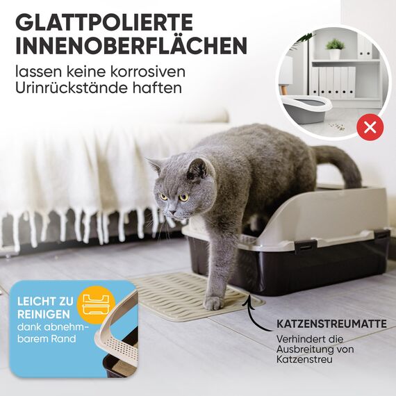 CROPLAS Katzenklo offen groß ohne Deckel,Katzenklo hoher Rand mit Streumatte & Schaufel, große Katzentoilette hoher Rand, cat Litter Box, Katzen klo,cat Toilet,Katzen toiletten, kedi tuvaleti, beige