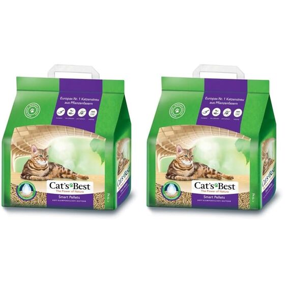 Cat's Best Smart Pellets, 100% pflanzliche Katzenstreu, Innovative Klumpstreu für Katzen aus antihaftenden Aktiv-Holzfasern – stoppt das Heraustragen, 5 kg/ 10 l (Packung mit 2)