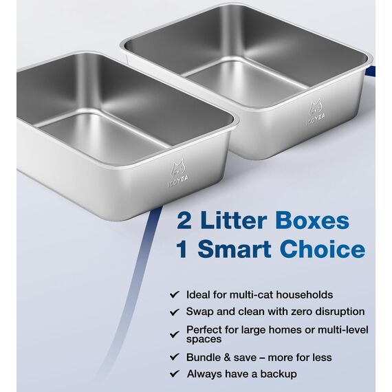 2er Set Edelstahl Katzenklo, Große Katzentoilette, XXL Katzentoilette Edelstahl Offen, Metall Katzenklo für Katzen Aller Größen & Kaninchen, Antihaftbeschichtet, Geruchsfrei (2 Stück, 50x35x15cm)