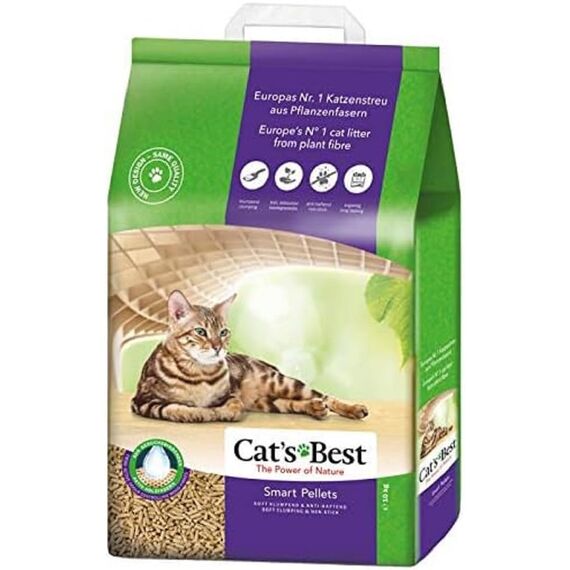 Cat's Best Smart Pellets, 100 % pflanzliche Katzenstreu, innovative Klumpstreu für Katzen aus antihaftenden Aktiv-Holzfasern – stoppt das Heraustragen, 10 kg/ 20 l