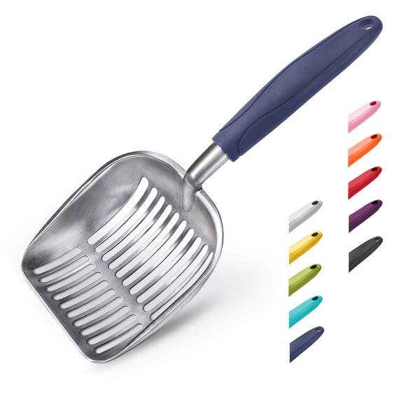 WePet Katzenstreuschaufel, Aluminiumlegierung, Metall Schaufel für Katzen, Tiefe Schaufel, Langer Griff, Kotsieb, Kätzchen Kotheber, langlebig, robust, für Katzenklo